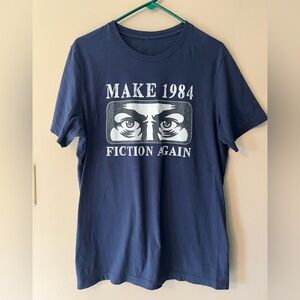 Men’s size m-large  short Sleeve navy blue t shirt “Make 1984 Fiction Again”